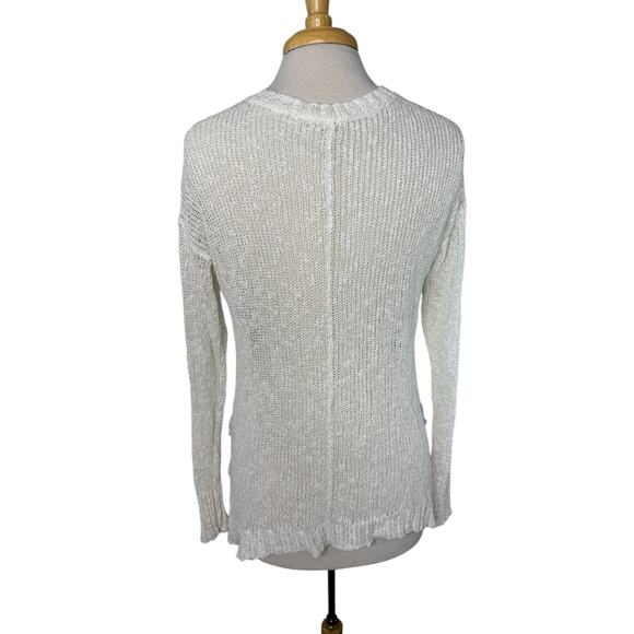 EILEEN FISHER Open Knit V-neck Pullover Sweater Snow White Sz Small Linen Blend - Picture 3 of 10